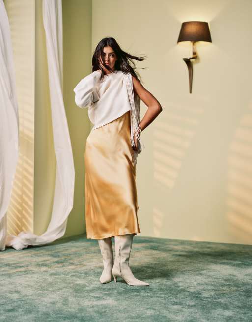 & Other Stories bias cut satin midi dress in yellow