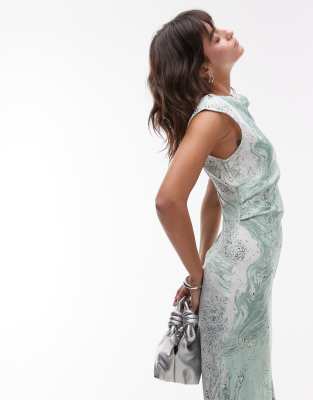 & Other Stories Bias Cut Satin Midi Dress With Drape Detail In Green
