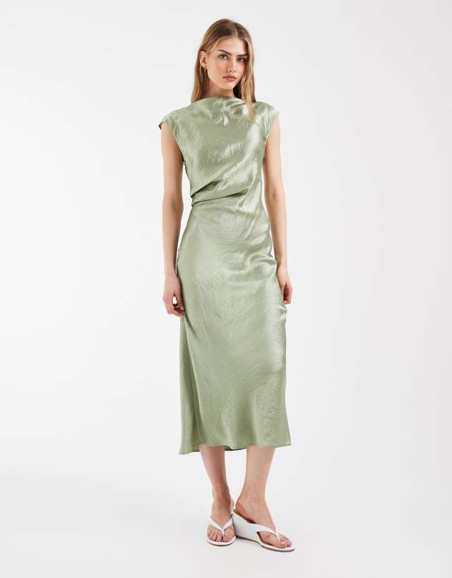 sage green cocktail dress & Other Stories bias cut satin midi with draped detailing in Heel Inches:2