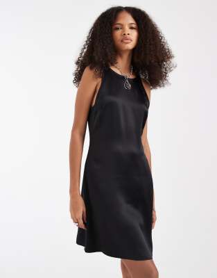 & Other Stories Bias Cut Satin Mini Dress In Black