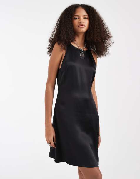 & Other Stories bias cut satin mini dress in black - view 1