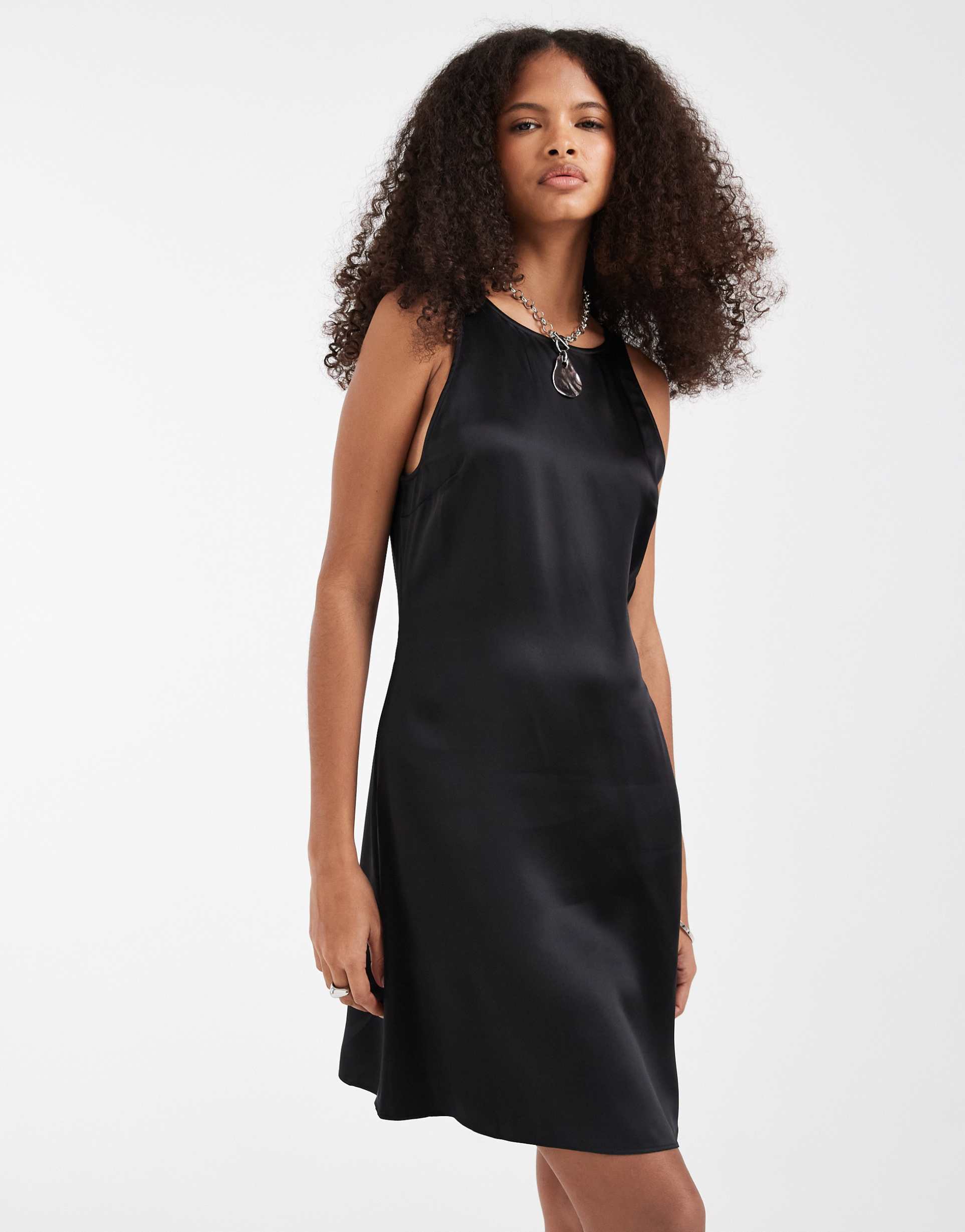 & other stories bias cut satin mini dress in black
