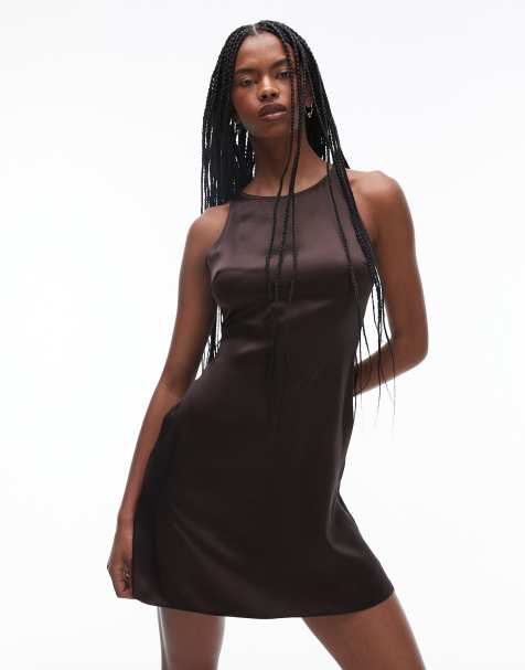 & Other Stories bias cut satin mini dress in brown