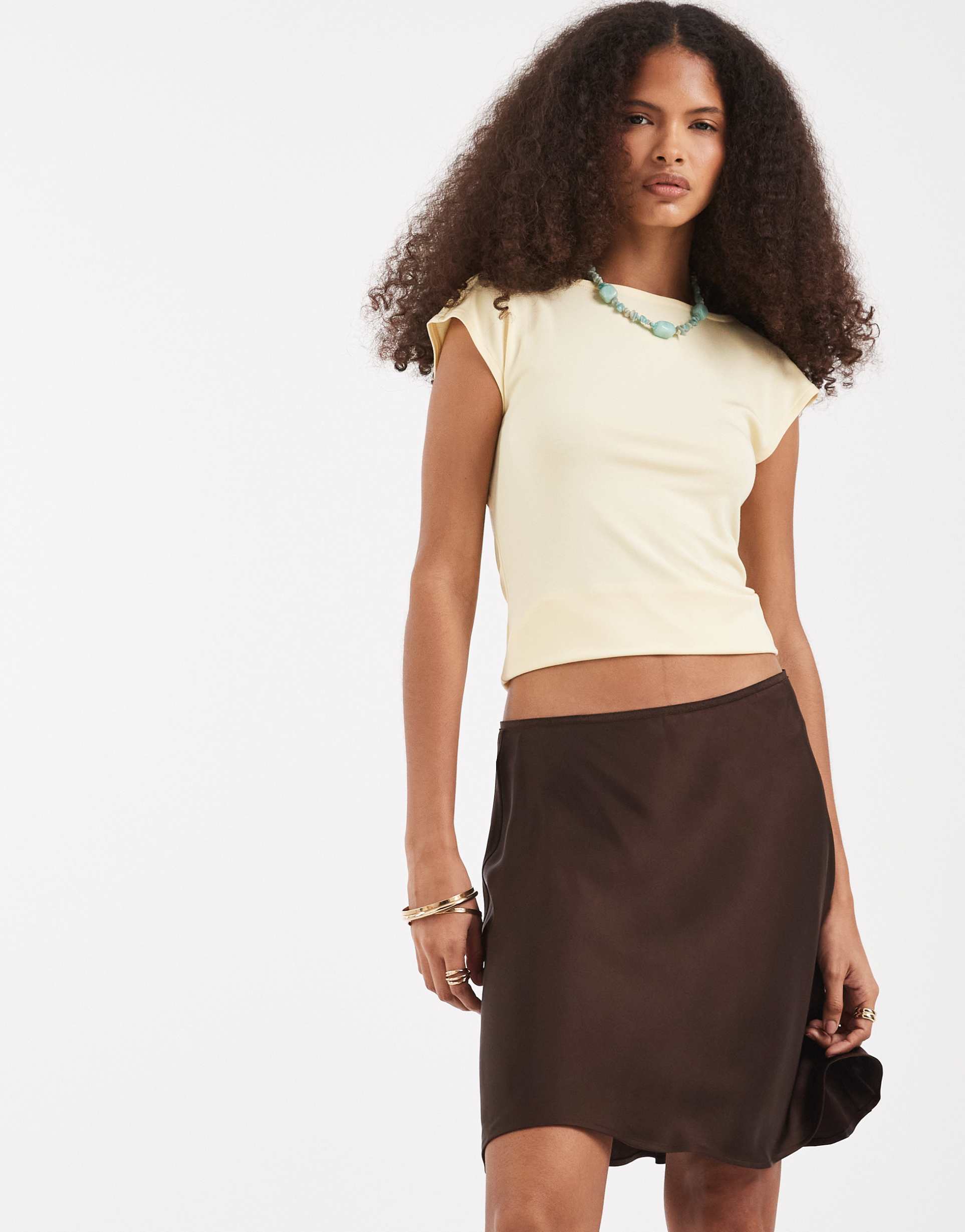 & other stories bias cut viscose mini skirt in chocolate brown