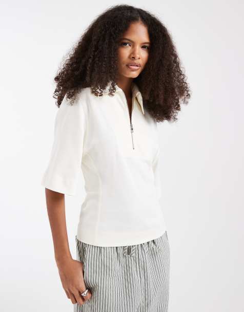 & Other Stories zip up polo top in white