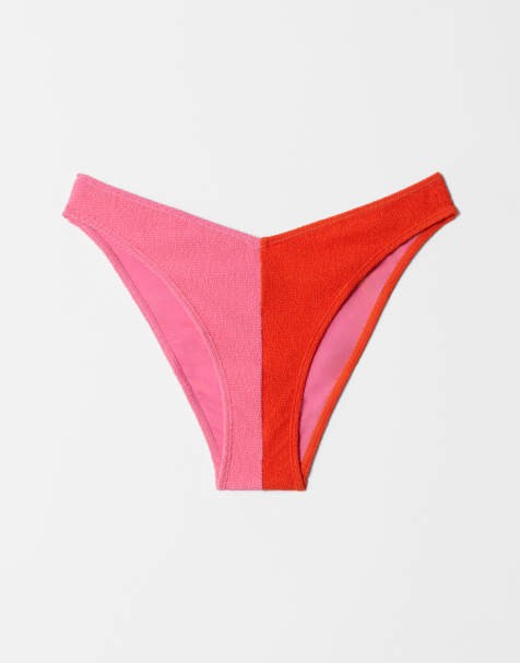 & Other Stories – Bikinihose mit Farbblockdesign in Rosa und Orange mit Knitterstruktur, V-Design und hohem Beinausschnitt - view 1