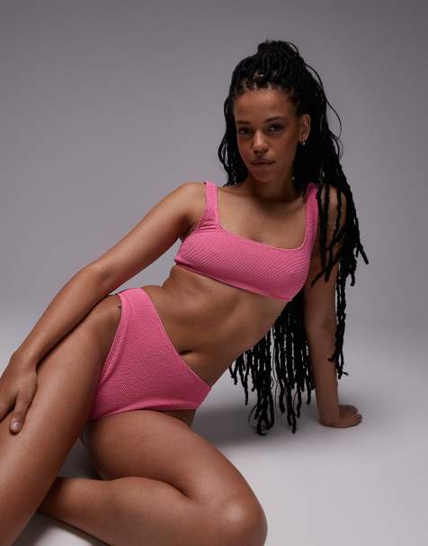 & Other Stories – Bikinioberteil und Bikinihose in Rosa mit Kräuselstruktur - view 1