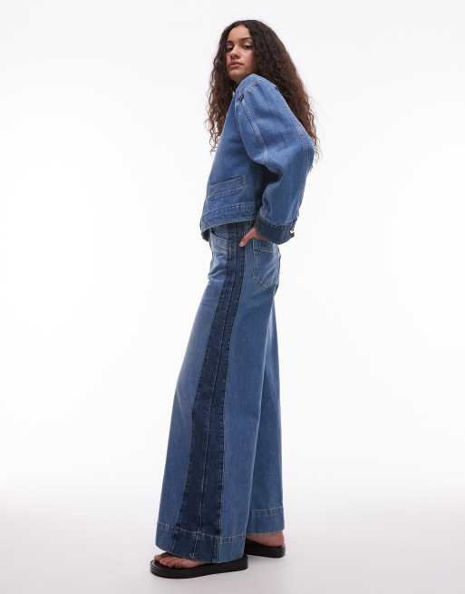 & Other Stories - Blå højtaljede jeans i mellemvask med brede ben og kontrastfarvede sidepaneler, 3 af 5