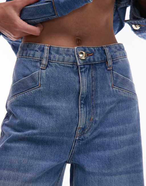 & Other Stories - Blå højtaljede jeans i mellemvask med brede ben og kontrastfarvede sidepaneler, 5 af 5