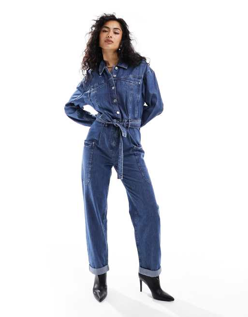 & Other Stories – Blå lätt jumpsuit av denim med påsydda fickor