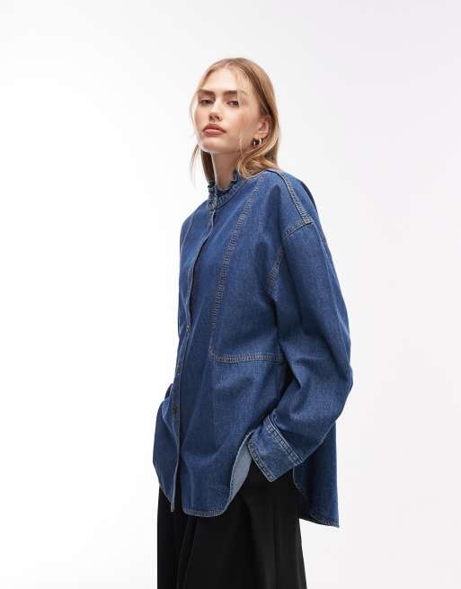 & Other Stories – Blå, tvättad jeansskjorta med volangprydd murarkrage, 2 av 4