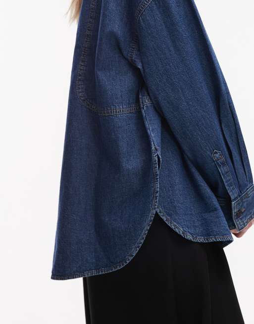 & Other Stories – Blå, tvättad jeansskjorta med volangprydd murarkrage, 4 av 4