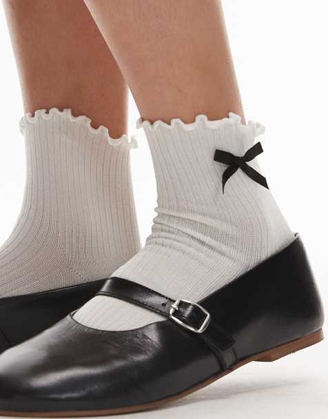 & Other Stories black bow ankle socks in white - view 1