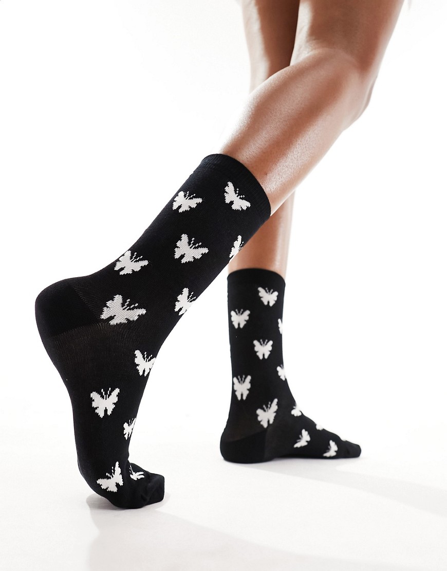 & Other Stories Black Socks with Butterflies