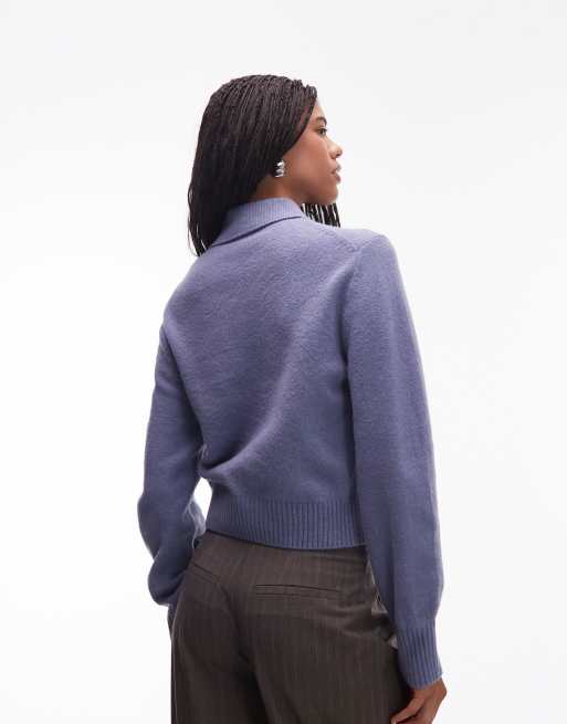 & Other Stories - Blåmeleret strikket cardigan med krave og knapper foran, 3 af 4