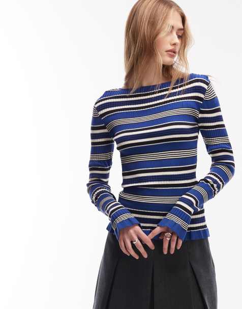 & Other Stories – Blårandig, strukturerad topp med långa ärmar och volangkant - view 1