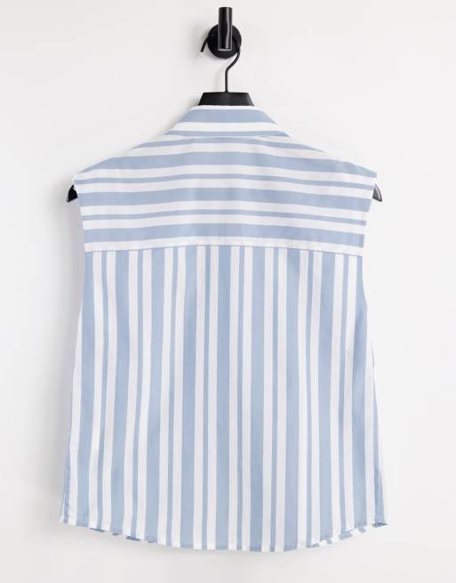 & Other Stories – Blau gestreifte, ärmellose Hemdbluse aus Baumwolle mit Schulterpolstern - MULTI, 2 von 4