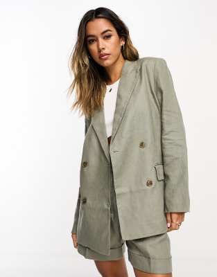 & Other Stories - Blazer aus Leinen in Khaki, Kombiteil-Grün