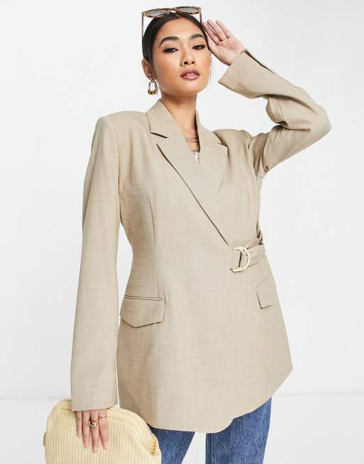 & Other Stories - Blazer beige con dettaglio in vita in coordinato