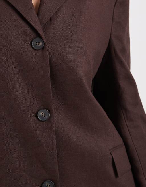 & Other Stories - Blazer d'ensemble noué à la taille en lin mélangé - Marron chocolat , 3 de 4