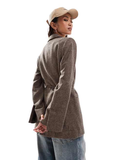 & Other Stories - Blazer droit à carreaux en laine avec liens - Marron, 2 de 4