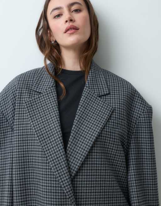 & Other Stories blazer i uldblanding med pepitatern og cropped pasform i grå, 3 af 5