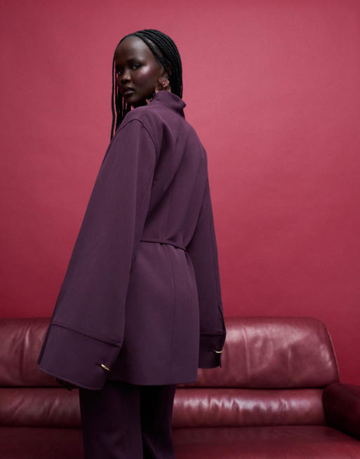 & Other Stories - Blazer in kimonostijl in bordeauxrood, deel van co-ord set, 4 van 4