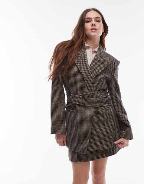 & Other Stories - Blazer med indsyet talje og skulderpuder i pelset uldblanding med sorte og brune pepitatern - view 1
