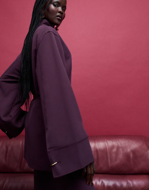 & Other Stories - Blazer stile kimono bordeaux in coordinato, 3 di 4