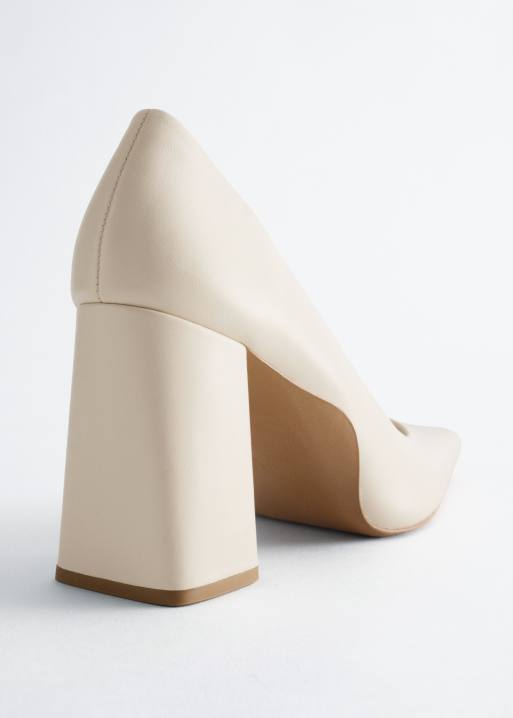 & Other Stories block heel pointed leather pumps in off white, 2 of 6