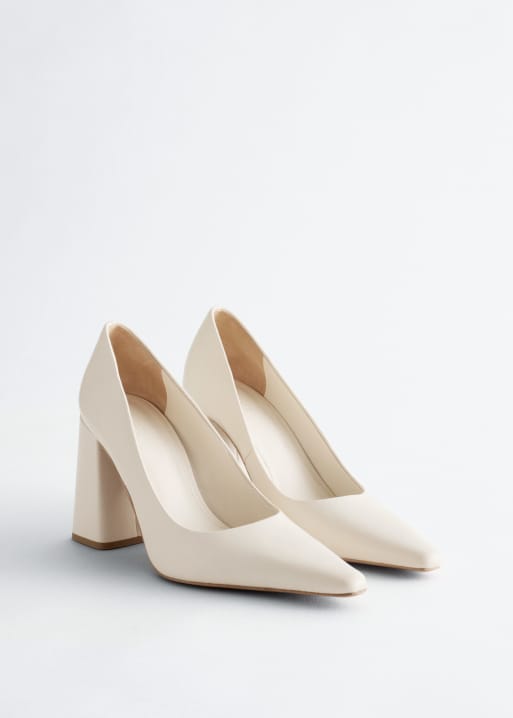 & Other Stories block heel pointed leather pumps in off white, 5 of 6