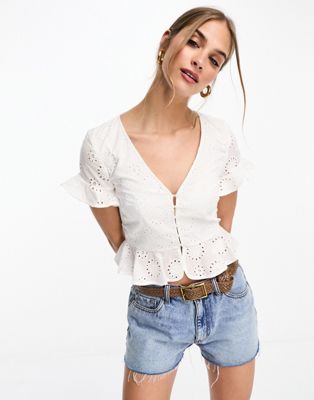& Other Stories broderie frill hem blouse in white - ASOS Price Checker