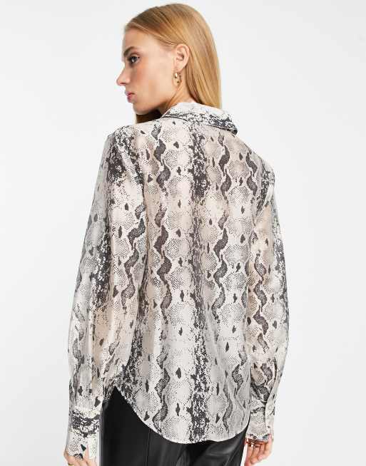 snake print blouse grey