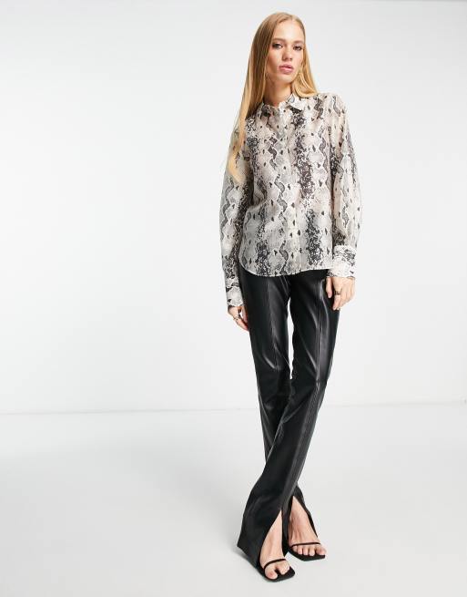 snake print blouse grey