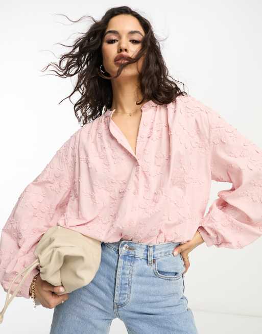 & Other Stories - Blouse met bloemenborduursels in roze