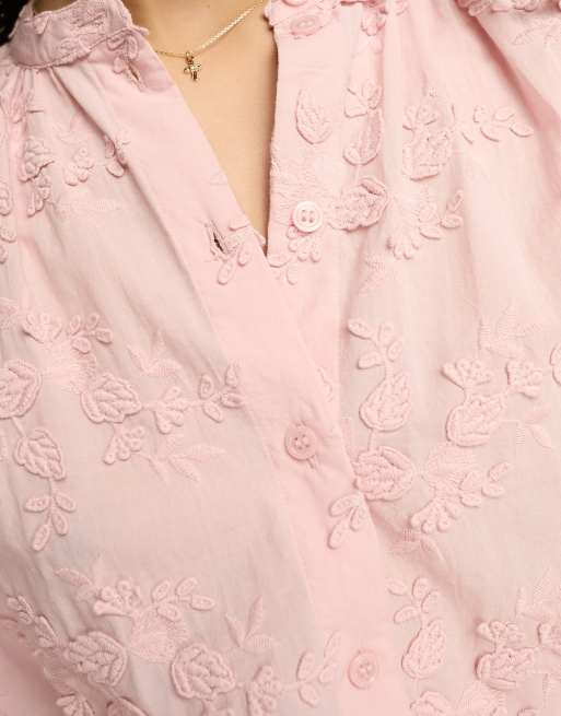 & Other Stories - Blouse met bloemenborduursels in roze, 3 van 4