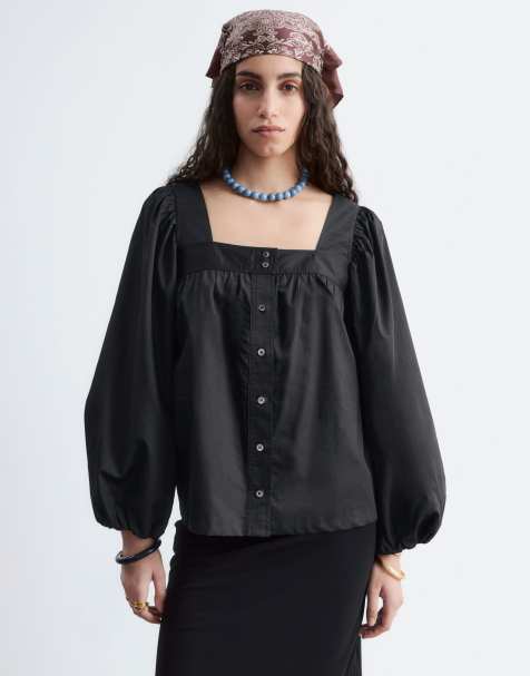 & Other Stories - Blouse met vierkante hals en knoopsluiting in zwart - view 1