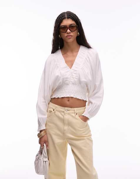 & Other Stories - Blouse met volumineuze mouwen, aangerimpelde hals en korset in wit - view 1