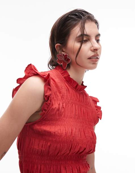 & Other Stories - Blouse sans manches à col volanté et ourlet à basques - Rouge - view 1
