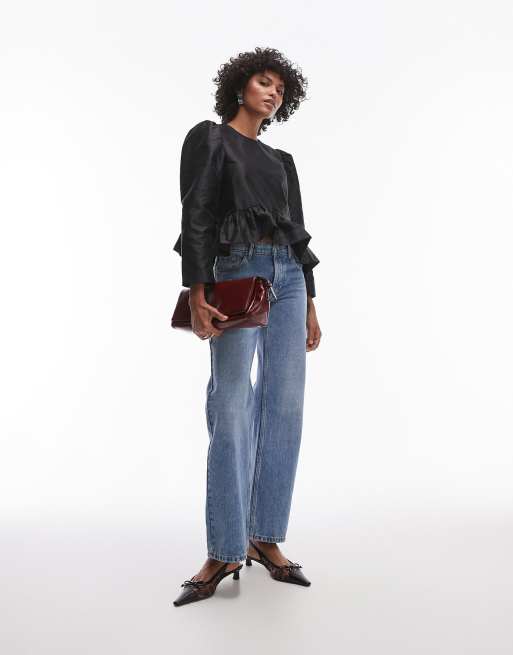 & Other Stories - Blouse satinée avec ourlet volanté asymétrique - Noir, 4 de 4