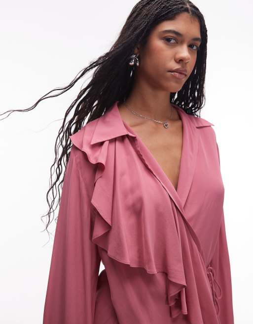 & Other Stories - Blouse semi-transparente style bohème à volants asymétriques - Rose grenade , 3 de 4