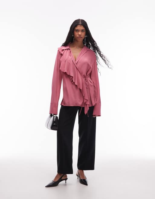 & Other Stories - Blouse semi-transparente style bohème à volants asymétriques - Rose grenade , 4 de 4