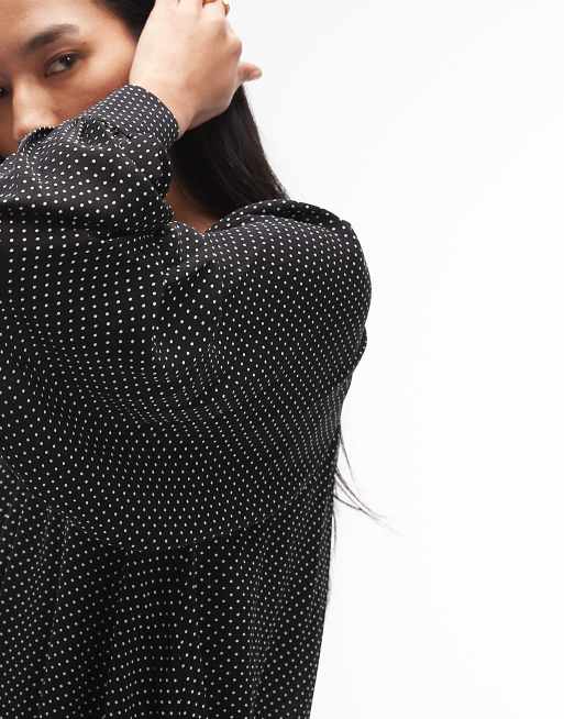 & Other Stories - Blouse volumineuse en mousseline à pois - Noir et blanc, 3 de 4