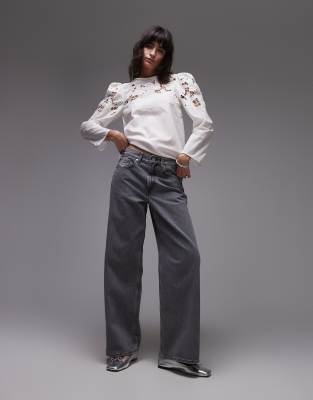 & OTHER STORIES BLOUSE WITH FLORAL CUT-OUT SHOULDER AND NECK DETAIL 
