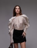 [Other Stories] & Other Stories blouse with ruffle sleeves and bow back in light beige-Neutral 36 Light Beige