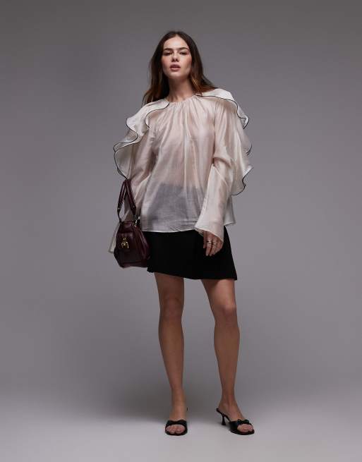 & Other Stories blouse with ruffle sleeves and bow back in light beige 