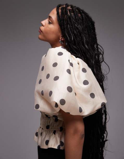 & Other Stories blouse with  statement puff sleeves and cinch waist in spot print - view 1