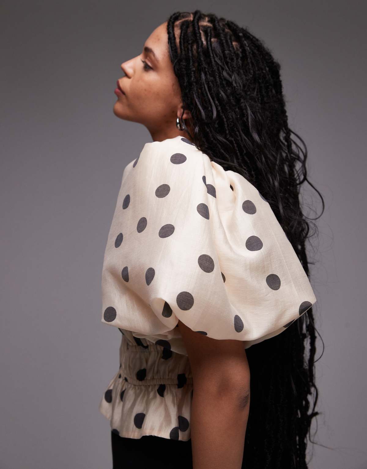& Other Stories blouse with  statement puff sleeves and cinch waist in spot print