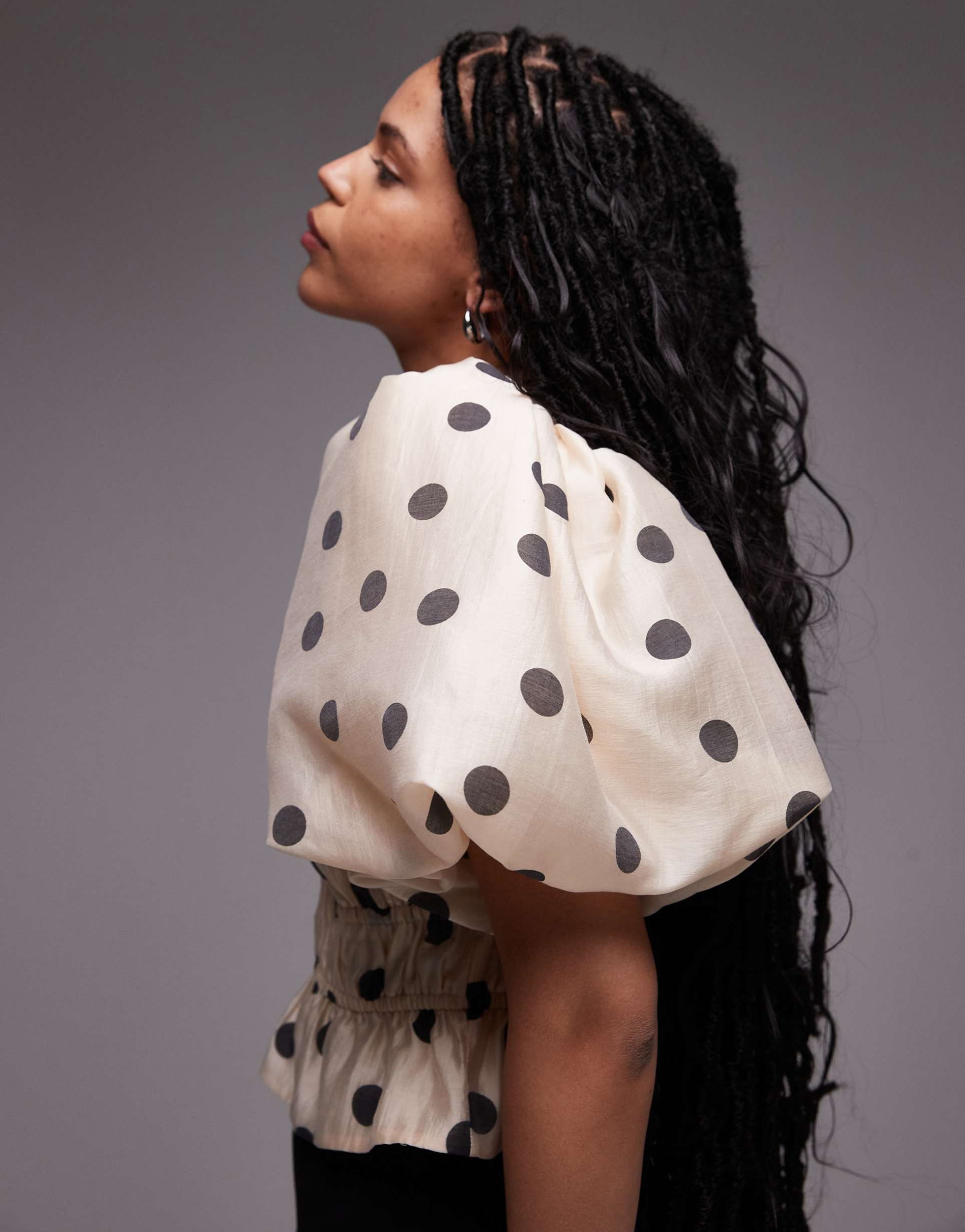 & other stories blouse with statement puff sleeves and cinch waist in spot print