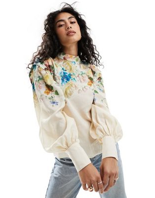 & Other Stories blouse with volume sleeves in floral placement print